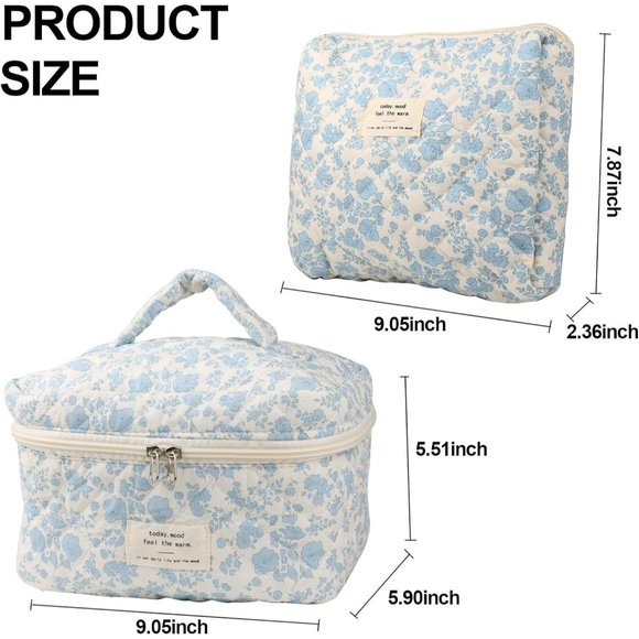 Women Cosmetic Bags Quilted Coquette Aesthetic Floral Toiletry Organizer 2 Pcs - Picture 5 of 5